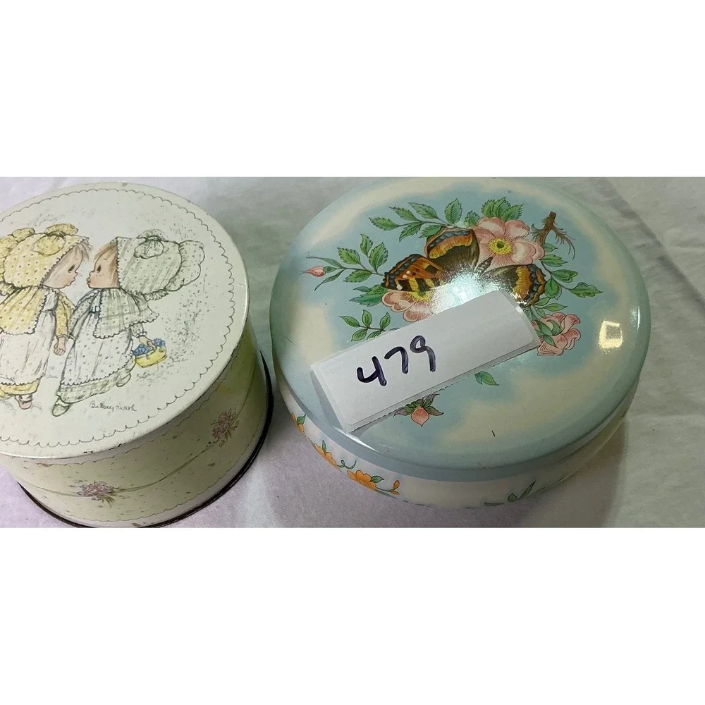 Vintage‎ Hallmark Holly Hobbie & Dahr Butterfly Round Tin Box Lot of 2